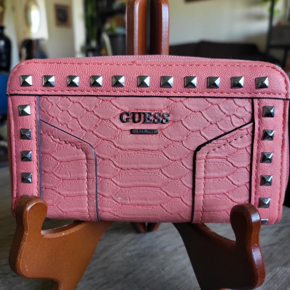 Guess Pink Studded Wallet with Textured Design